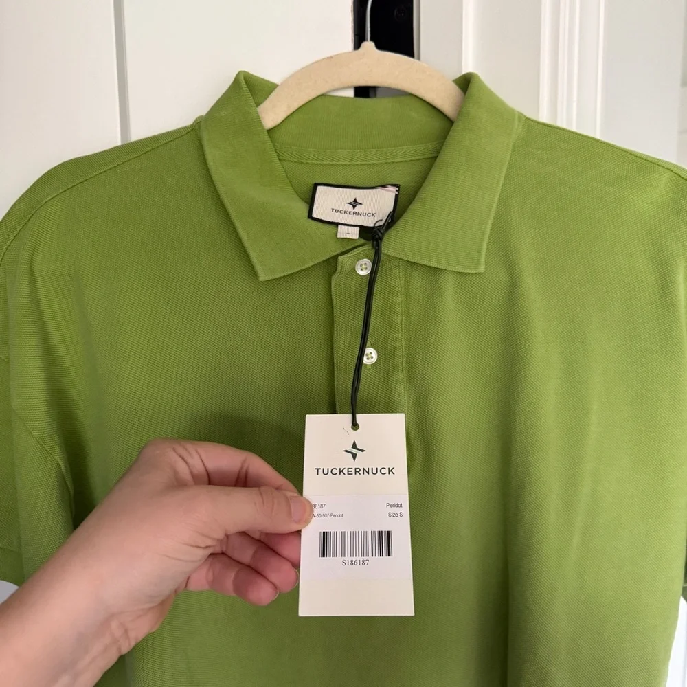 NWT Tuckernuck Peridot Green Pique Holmes Boyfriend Polo New - Picture 4 of 6